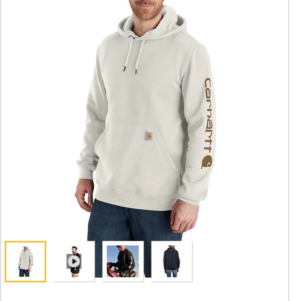 Carhartt Cream Hooded Sweatshirt with Brown Sleeve Logo